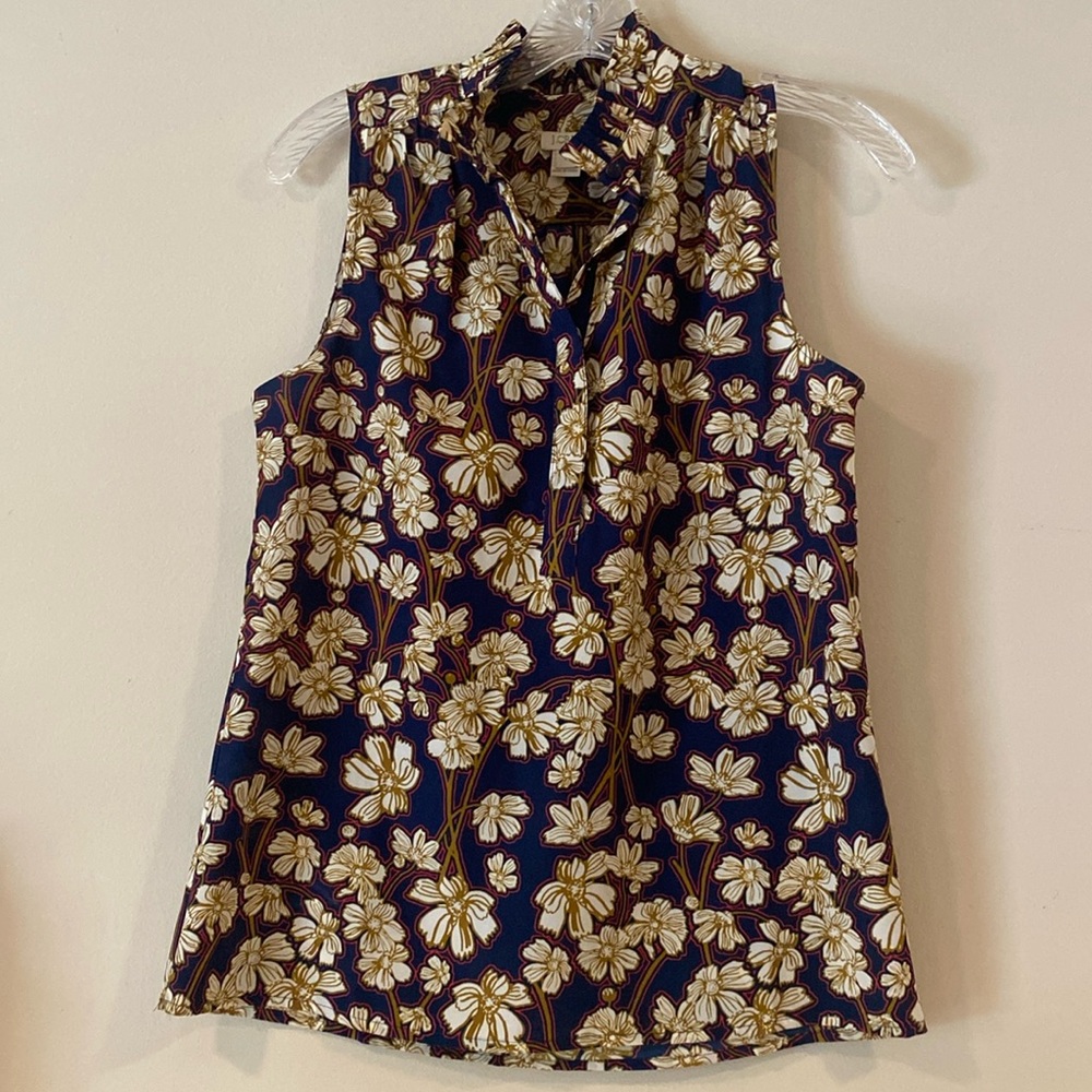 JCrew floral ruffle neck tank sz 0